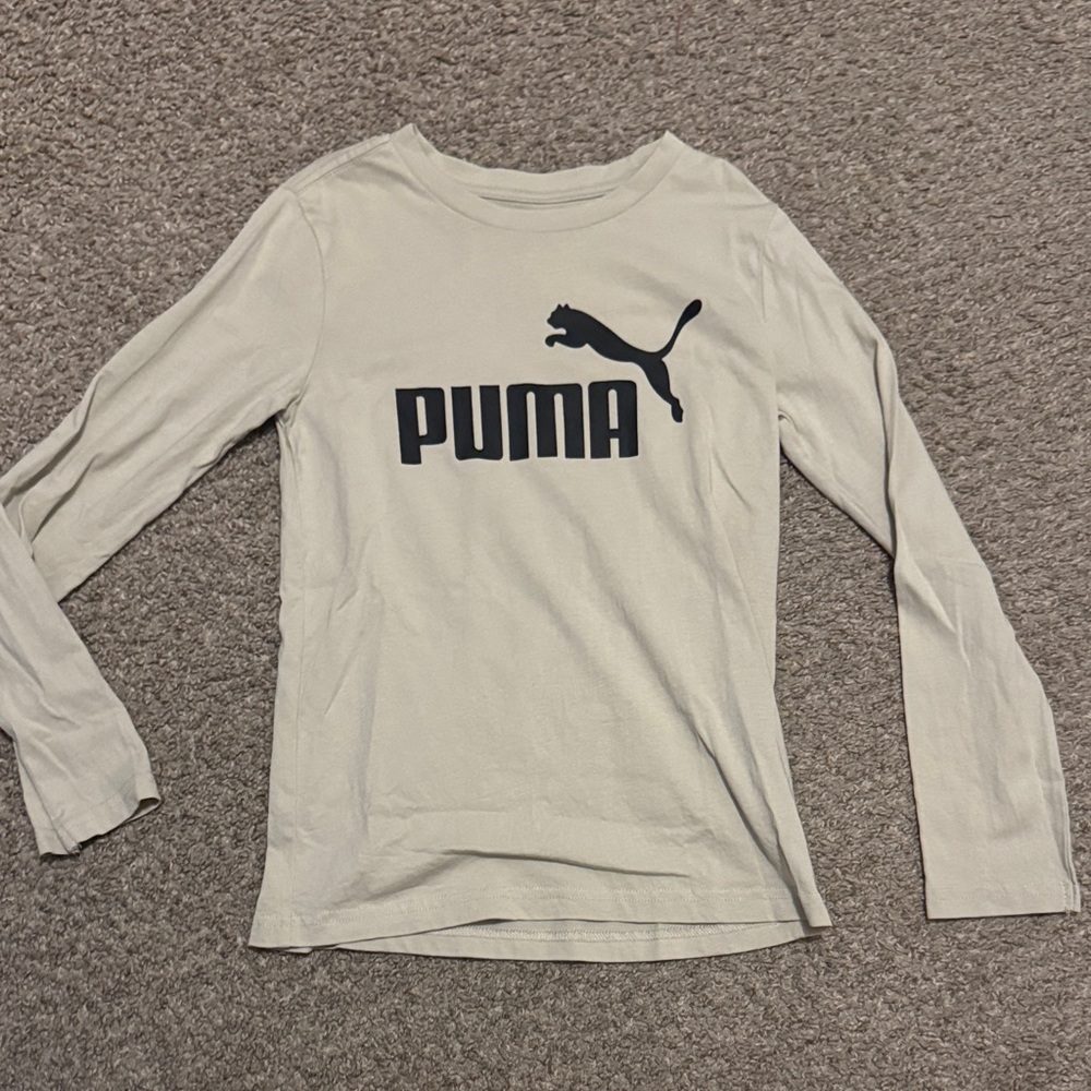 Puma Cream and Black Logo Long Sleeve Shirt